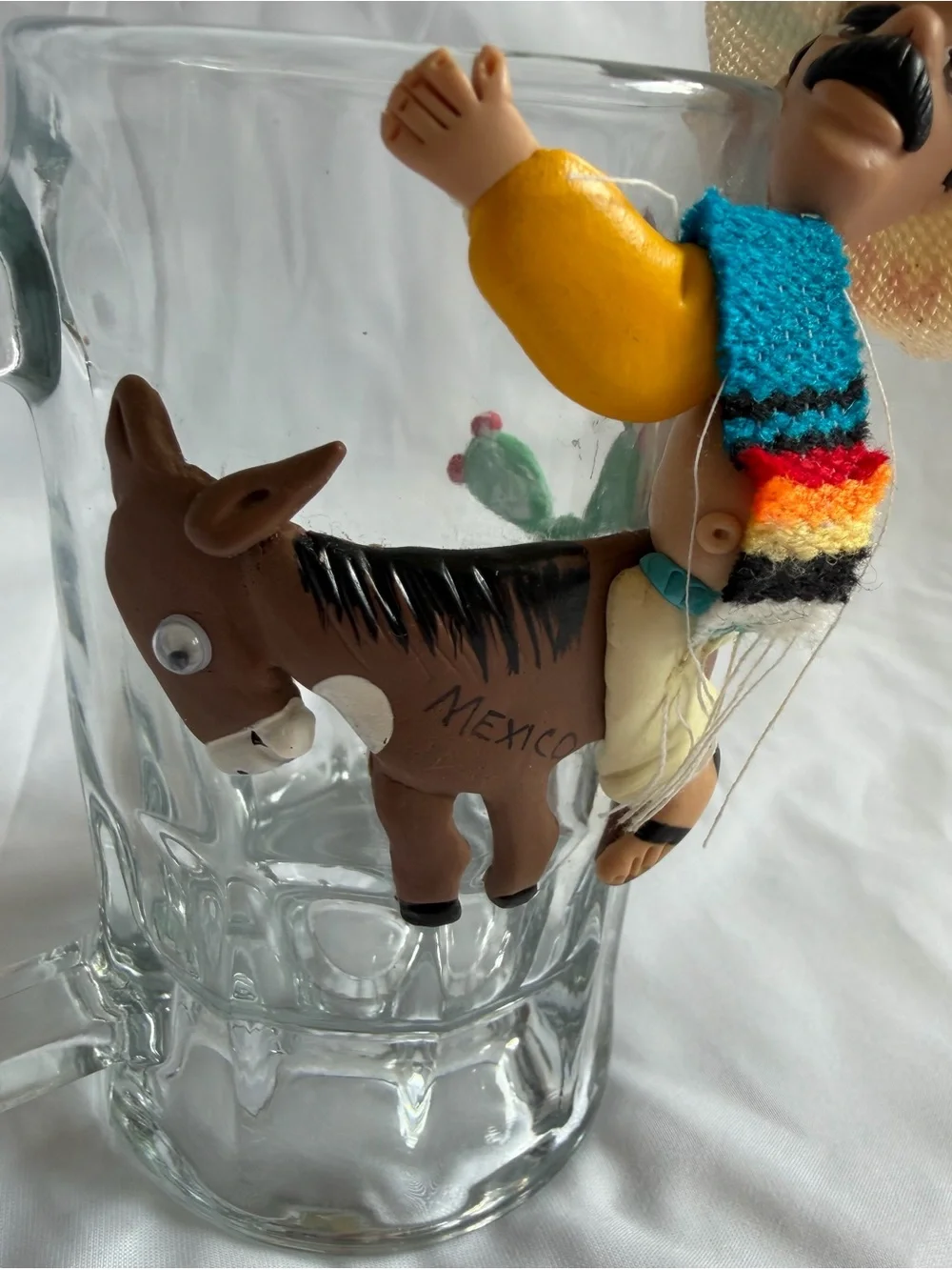 Vintage Viva Mexico Clay Figure Glass Beer Mug Souvenir Sombrero Donkey 6